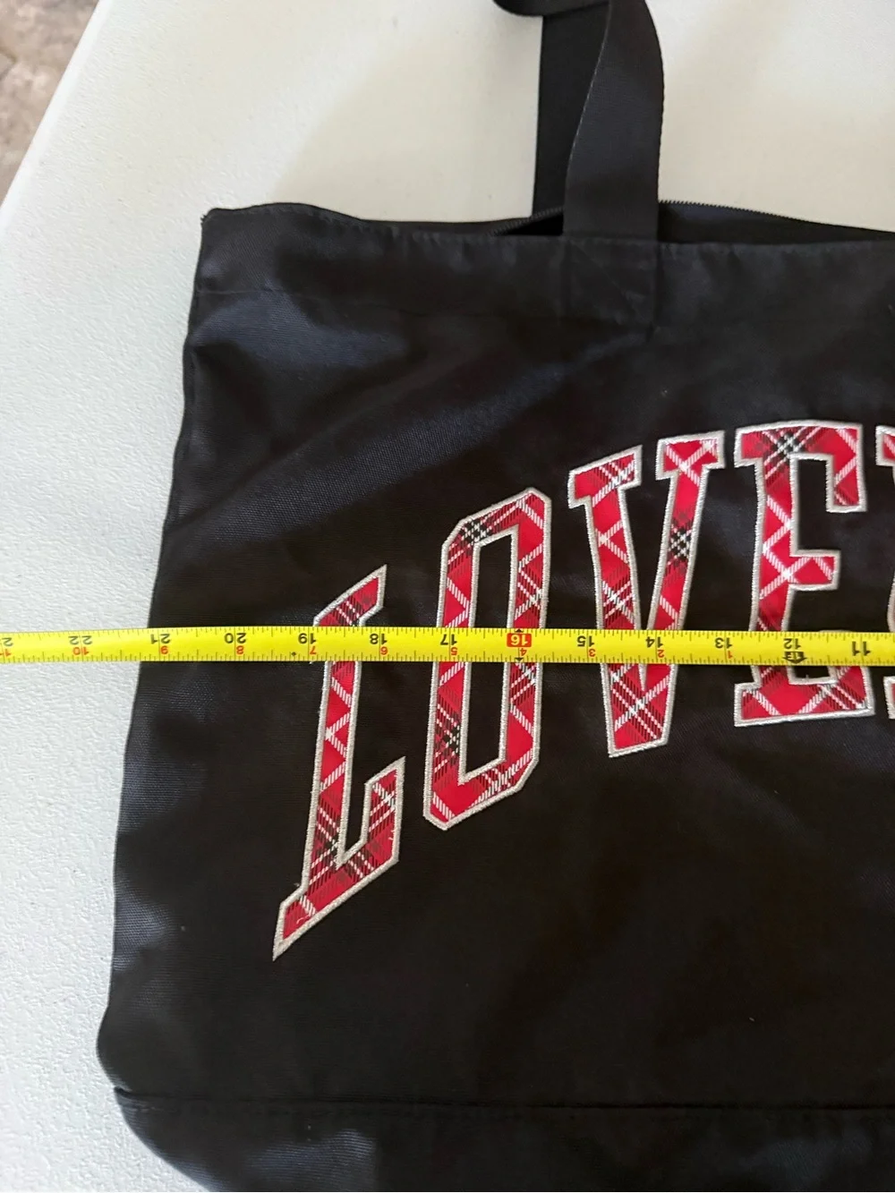 Victoria’s Secret PINK Weekender Tote Plaid “LOVE PINK” Logo Black Large Zipper